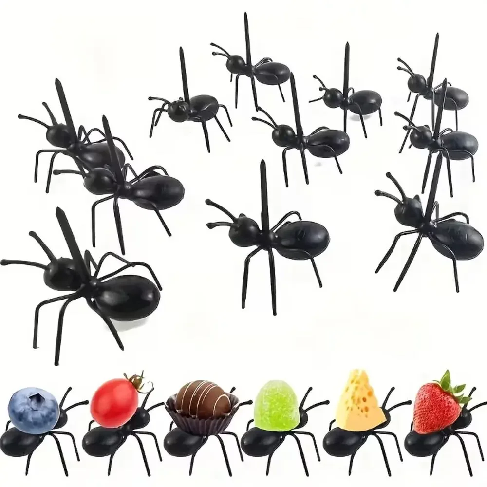 12 Reusable Ant Shaped Unbranded Black Toothpicks Fruit Forks Party Decor - NWOT